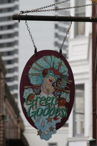 Green Goddess restaurant sign