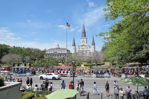 Jackson Square with the St Louis Cathedral in the back.