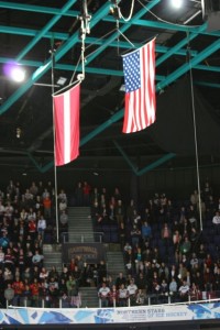 Latvian flag and US flag