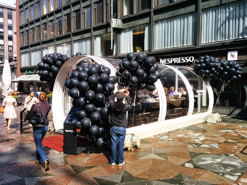 This is the structure they used to give out free samples to celebrate the two year anniversary of Nespresso in Helsinki.