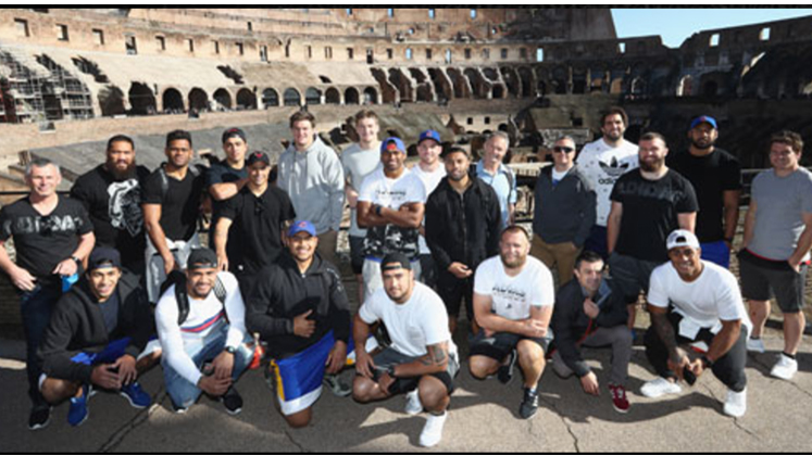 The All Black team at the Colosseum in Rome