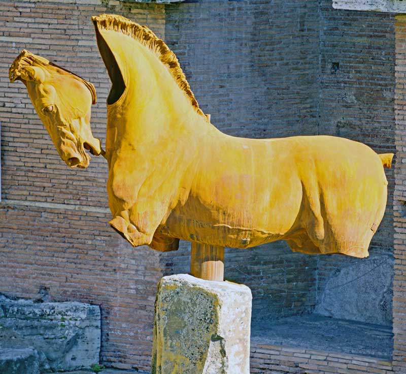 One of Gustavo Aceves horse sculptures at Trajan's market in Rome part of the Lapidarium exhibition traveling the world.
