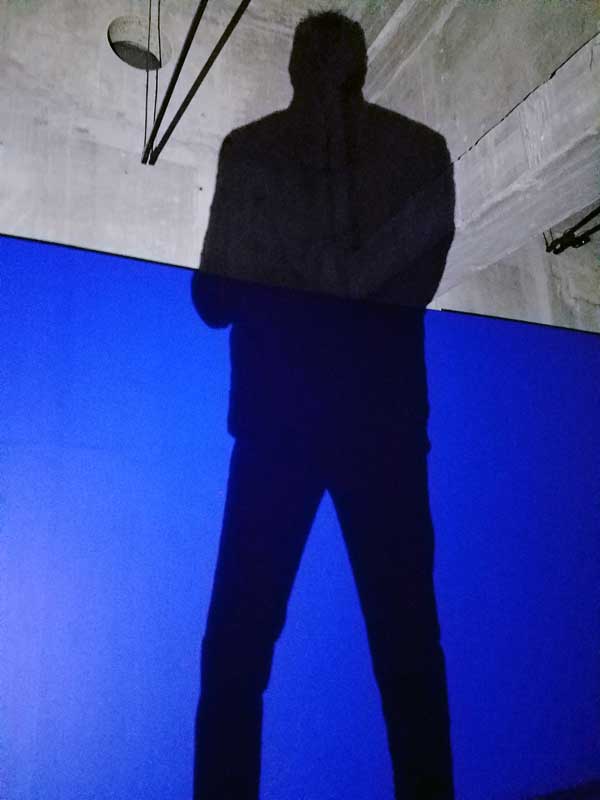 xDominique Gonzalez-Foerster, Séance de Shadow II (bleu) 1998, in the Tanks allows the visitor to take part in making the art.