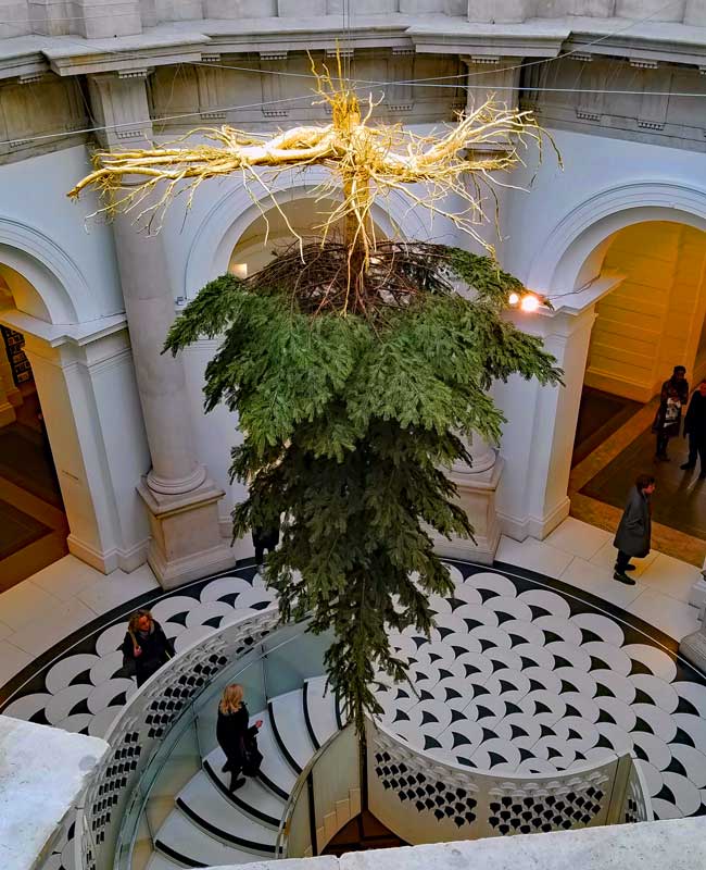 Shirazeh Houshiary’s Christmas Tree at tate Britain Millbank entrance