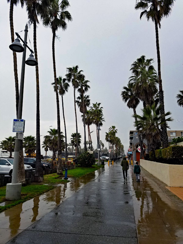 A deserted Venice Boardwalk on a rainy Tuesday February 21 2017