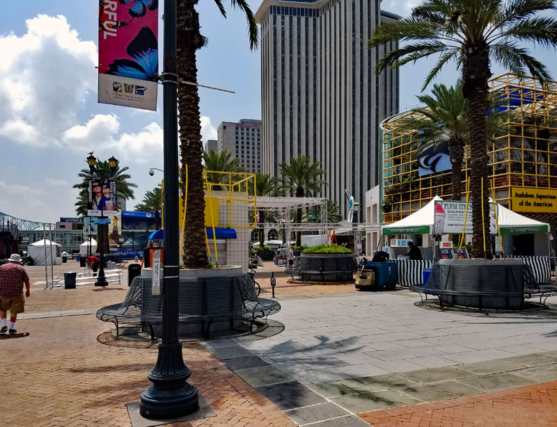 Setup of stages and boots at Riverwalk and Woldenberg park