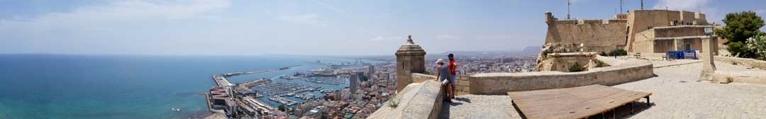 Panoramic view from the castle out over the harbor and the mediterranean sea