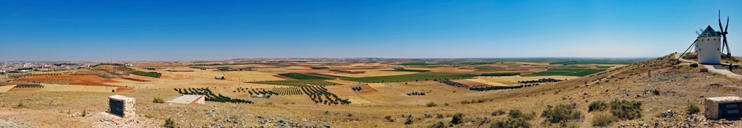 Looking out over the plains of the Castile-La Mancha from the site of Los Molinos where Don Quixote and Sancho Panza were roaming around in the 1505 novel by Cervantes.