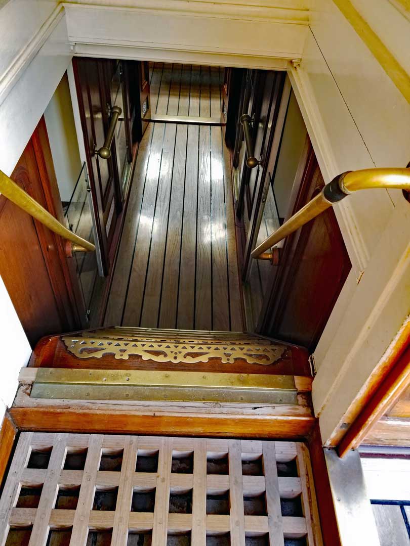 Ladder leading to the Liverpool house in the Stern from the Poop deck Wheel area.