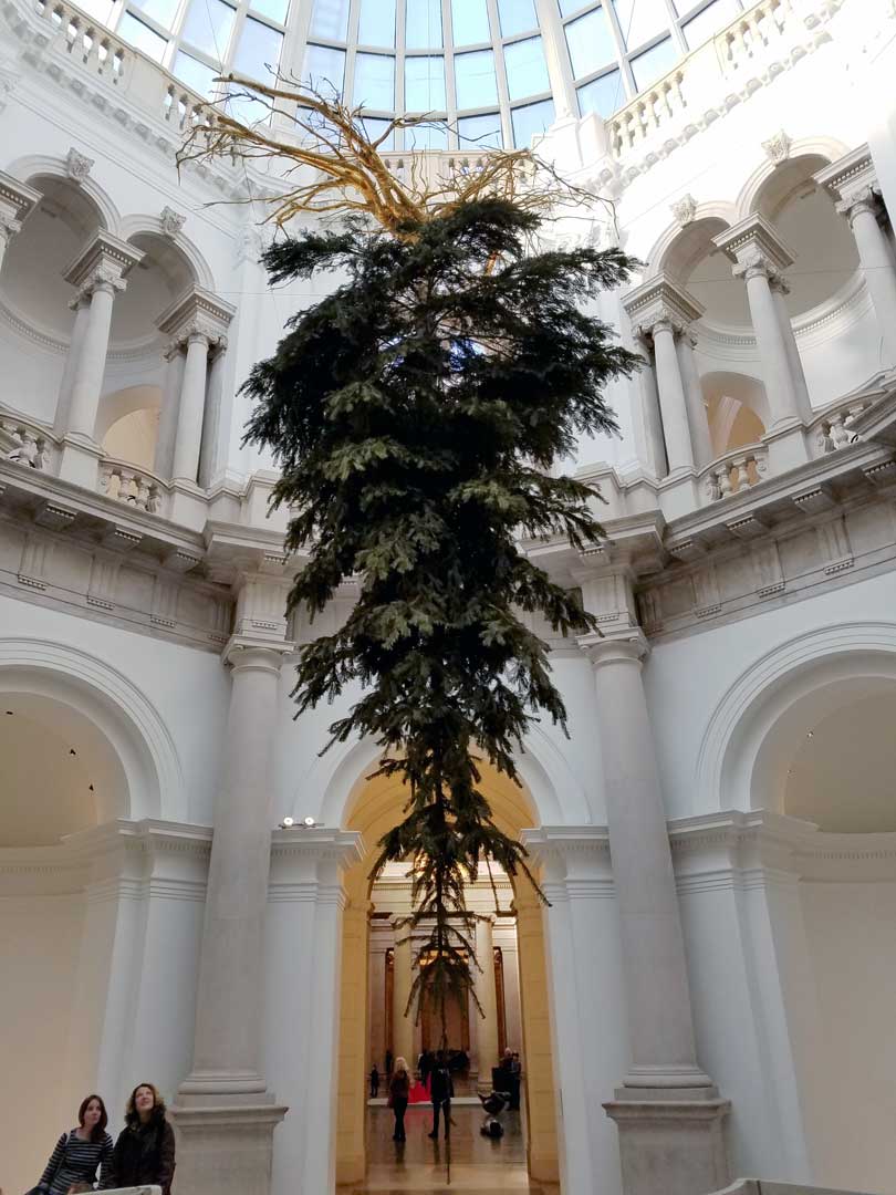 Tate Britain London, upside down Christmas tree 2016 by Iranian artist Shirazeh Houshiary