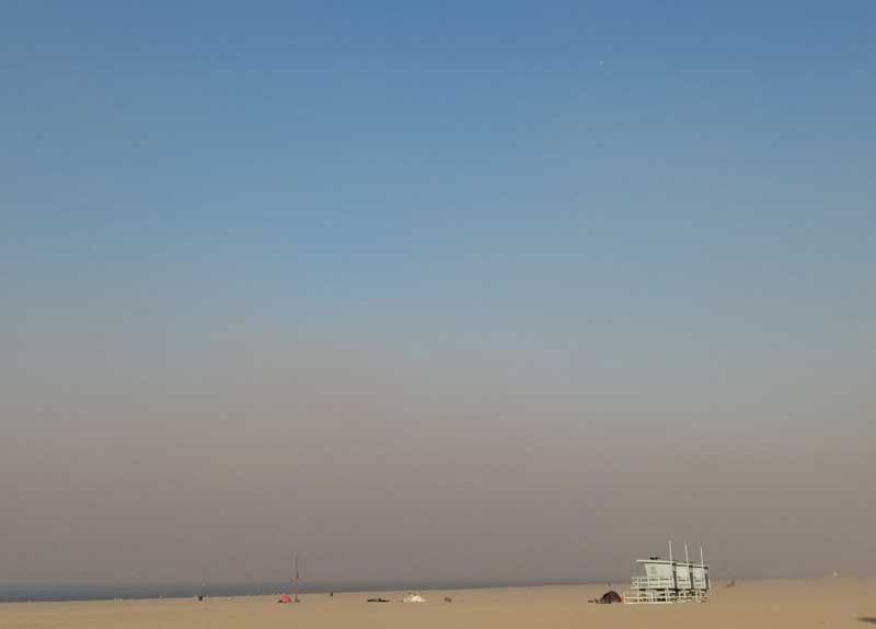 Another look at Venice Beach with the smoke from the fires as a cloud over the beach.