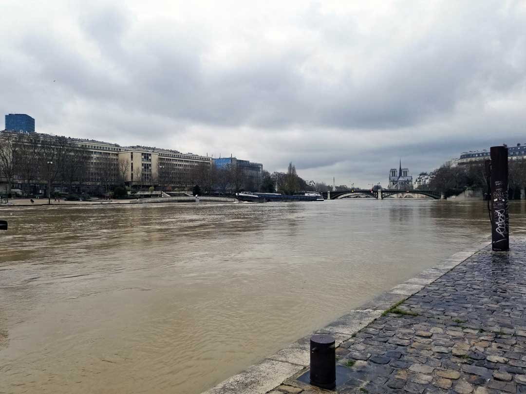 A view of the swollen river Seine.