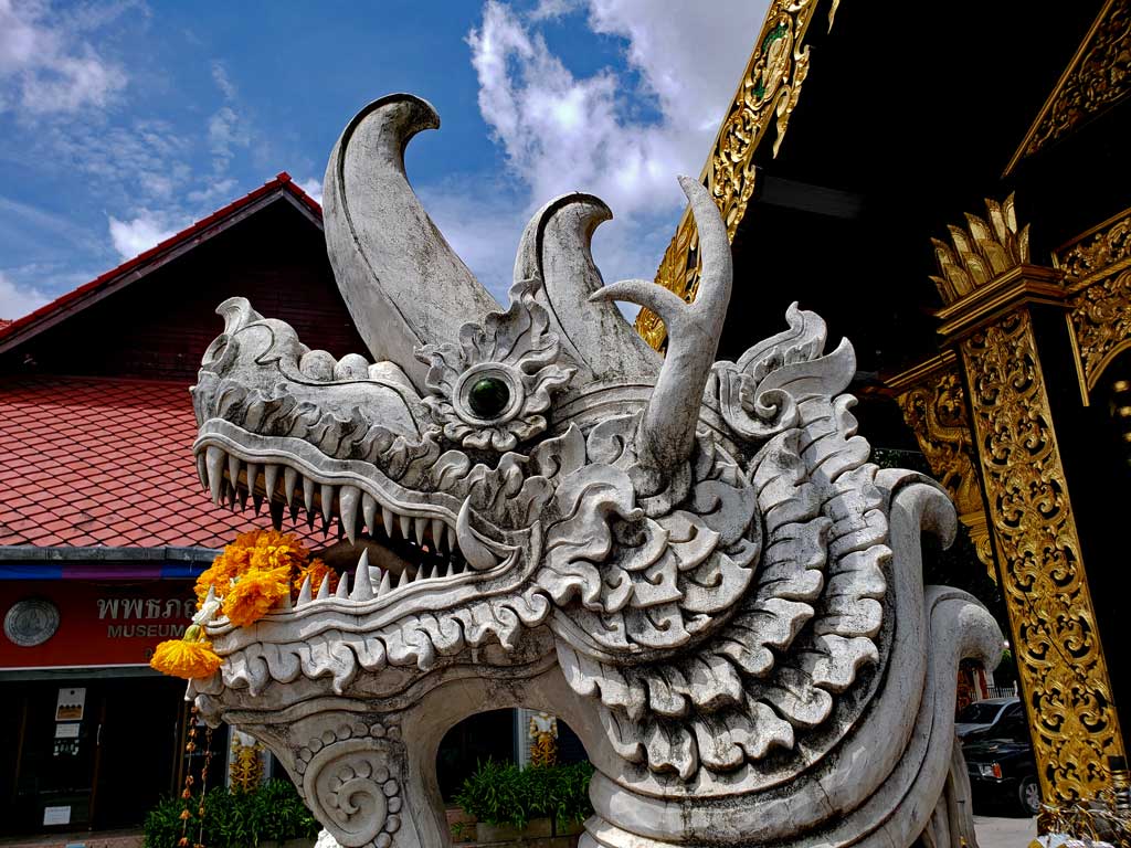 Dragons in Thai culture as in many Asian cultures has magical or, supernatural powers.it often protects temples, bring water and is often associated with wisdom and longevity.