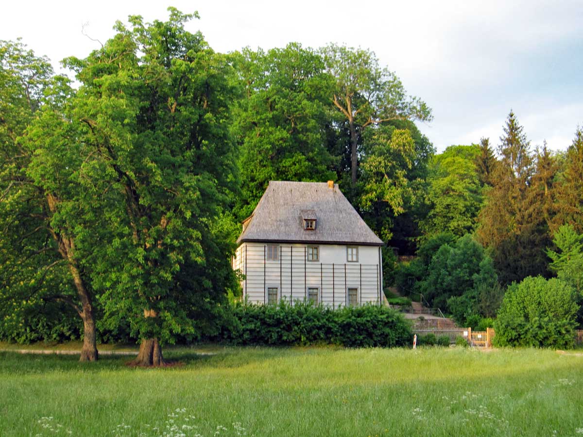 Goethe's house in the park. (This is the replica - the original is hidden to the right behind the trees.)