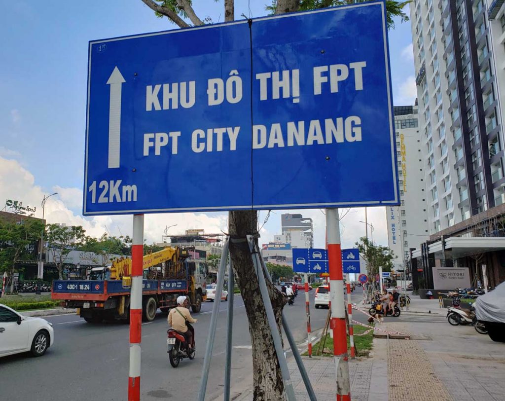 This sign points to the downtown area of Da Nang.